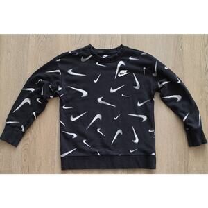 Nike Black Graphic Print Pullover Sweatshirt Logo Knit Size L